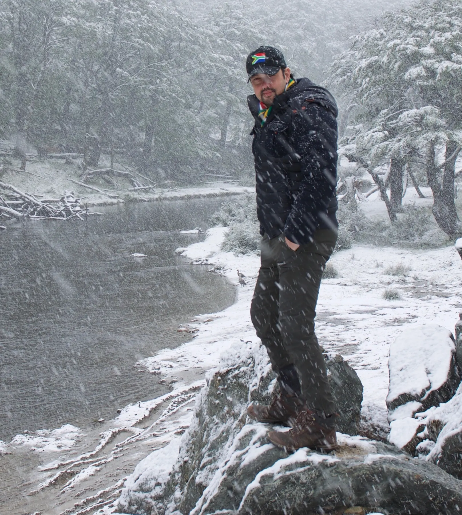 Jeff on location in the Patagonia snow